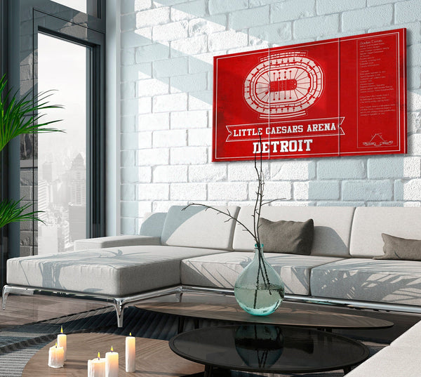 Cutler West Detroit Red Wings Team Colors - Little Caesars Arena Vintage Hockey Blueprint NHL Print