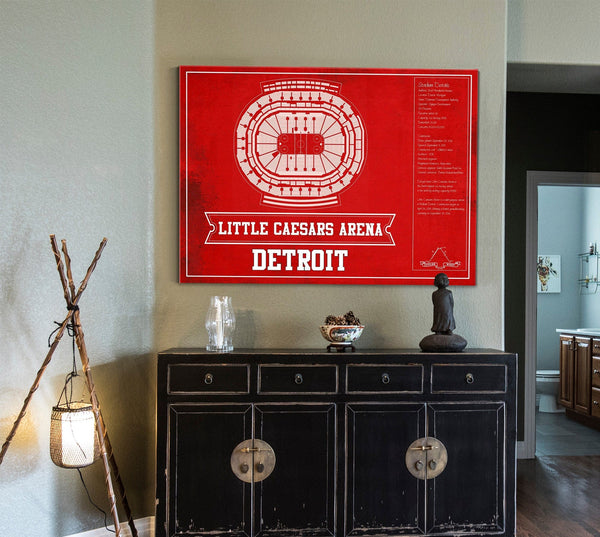 Cutler West Detroit Red Wings Team Colors - Little Caesars Arena Vintage Hockey Blueprint NHL Print