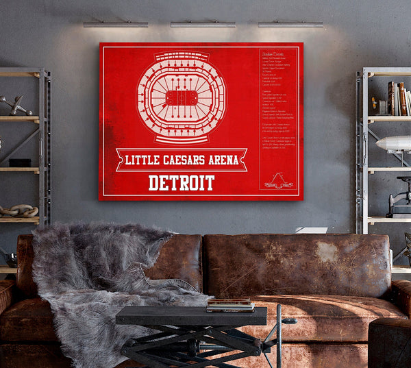 Cutler West Detroit Red Wings Team Colors - Little Caesars Arena Vintage Hockey Blueprint NHL Print