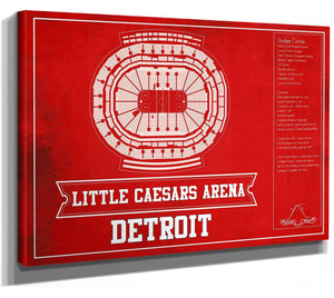 14" x 11" / Stretched Canvas Wrap Cutler West Detroit Red Wings Team Colors - Little Caesars Arena Vintage Hockey Blueprint NHL Print