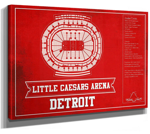 14" x 11" / Stretched Canvas Wrap Cutler West Detroit Red Wings Team Colors - Little Caesars Arena Vintage Hockey Blueprint NHL Print