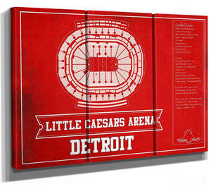 36" x 24" / 3 Panel Canvas Wrap Cutler West Detroit Red Wings Team Colors - Little Caesars Arena Vintage Hockey Blueprint NHL Print
