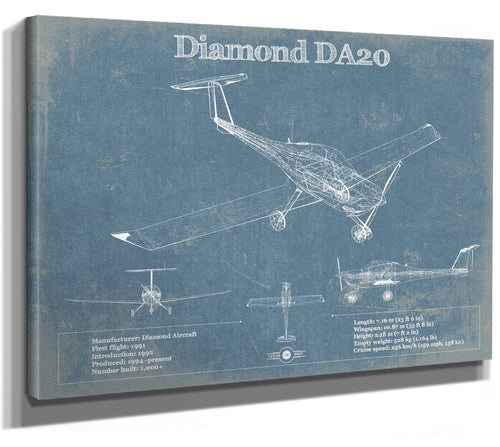 14" x 11" / Stretched Canvas Wrap Cutler West Diamond DA20 Katana Vintage Aviation Blueprint Print