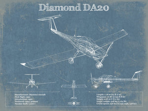 14" x 11" / Unframed Cutler West Diamond DA20 Katana Vintage Aviation Blueprint Print