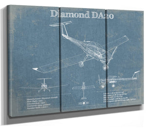 36" x 24" / 3 Panel Canvas Wrap Cutler West Diamond DA20 Katana Vintage Aviation Blueprint Print