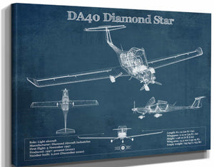 14" x 11" / Stretched Canvas Wrap Cutler West Diamond DA40 Diamond Star Vintage Aviation Blueprint Print