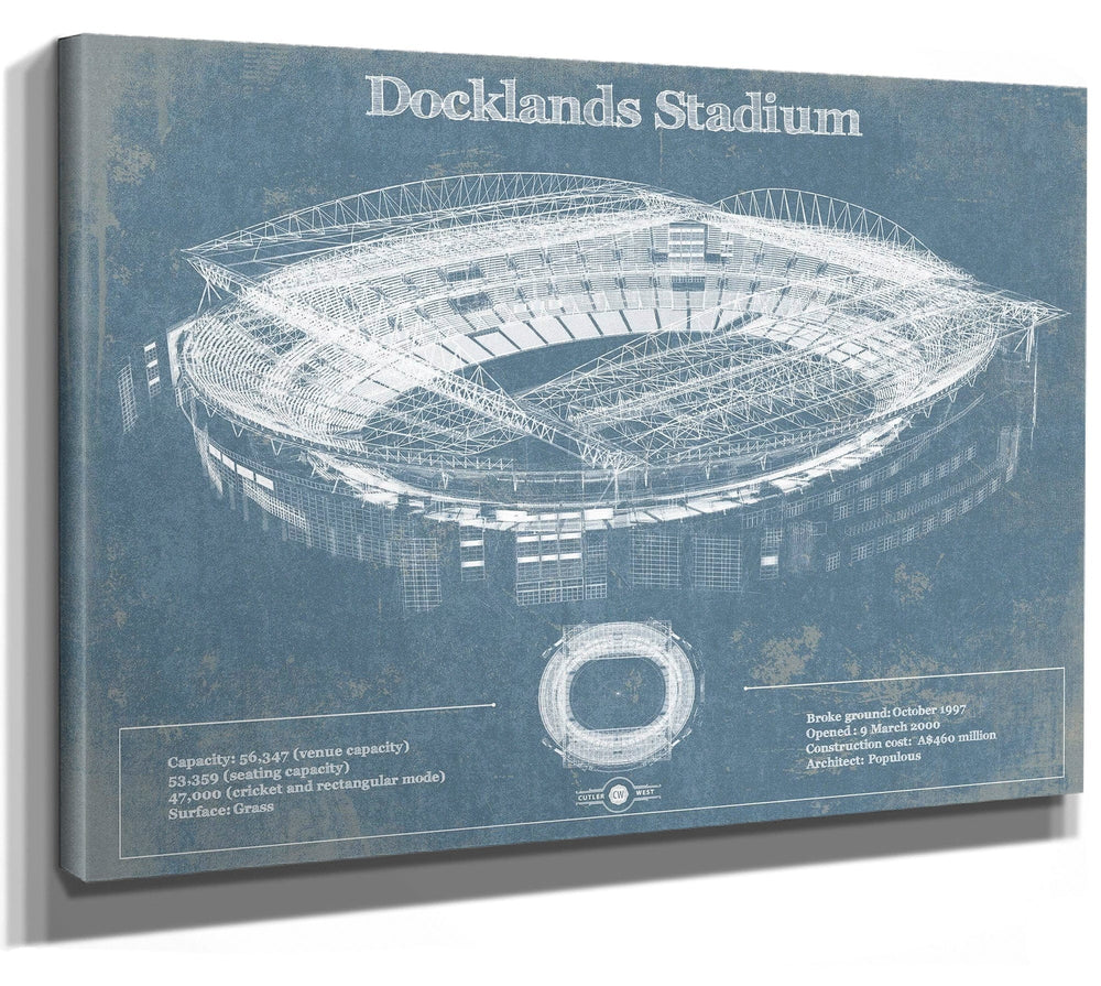 14" x 11" / Stretched Canvas Wrap Cutler West Docklands Stadium (Marvel Stadium) Vintage Australian Football AFL Stadium Print