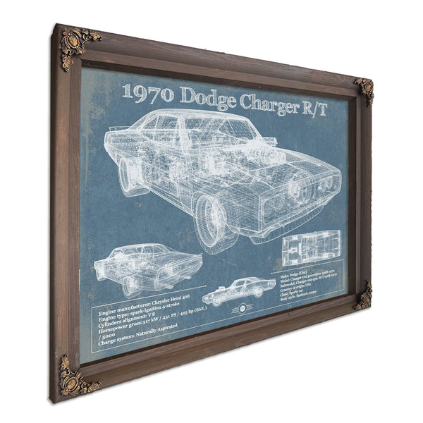 1970 Dodge Charger R/T (Fast and Furious) Print in a Bourbon stained wood frame with antique gold corners