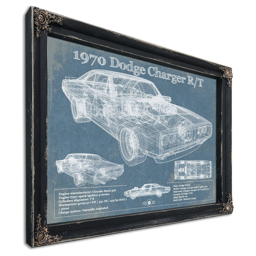 1970 Dodge Charger R/T (Fast and Furious) Print in a distressed Vintage Black wood frame with ornate corners