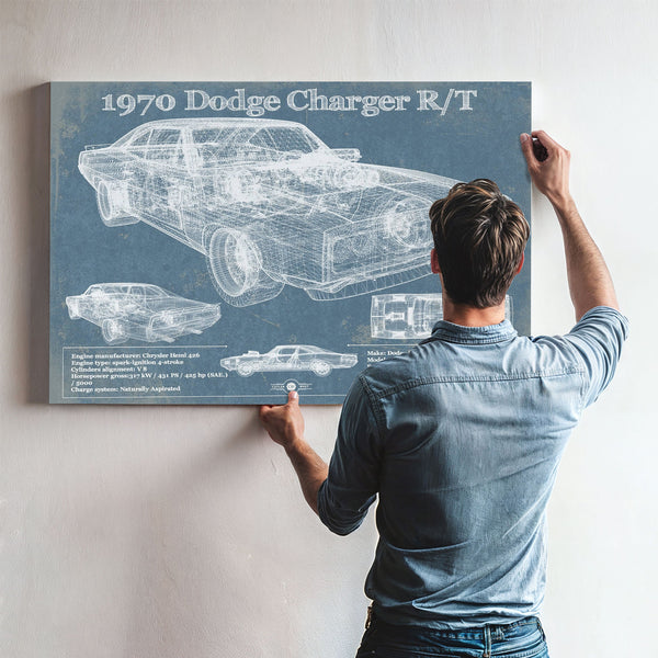 1970 Dodge Charger R/T (Fast and Furious) Print framed in Vintage Black above a mid-century record console