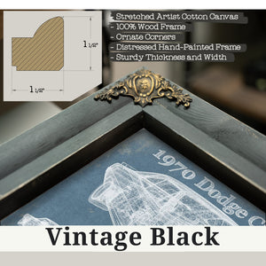 Vintage Black frame corner detail, 1.5 inch ornate wood moulding, 1970 Dodge Charger R/T (Fast and Furious) Print