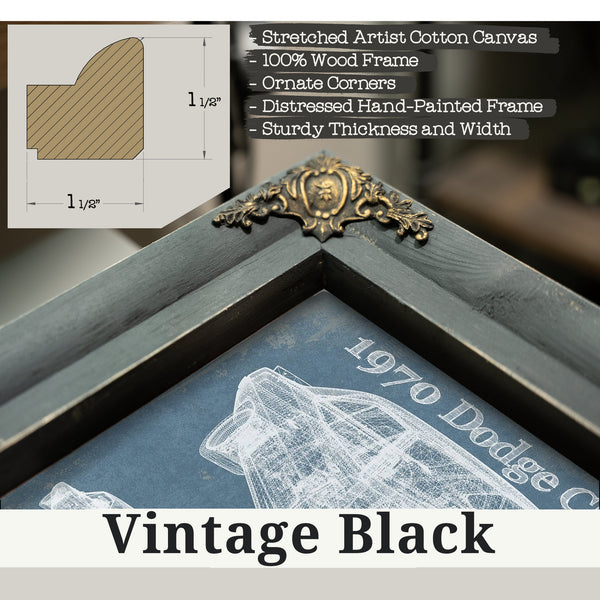 Vintage Black frame corner detail, 1.5 inch ornate wood moulding, 1970 Dodge Charger R/T (Fast and Furious) Print