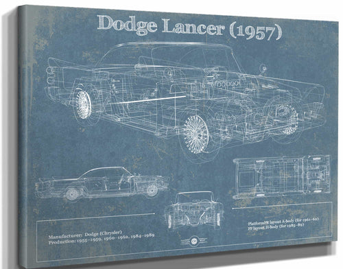 14" x 11" / Stretched Canvas Wrap Cutler West Dodge Lancer 1957 Vintage Blueprint Auto Print
