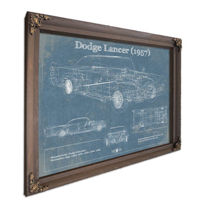 1957 Dodge Lancer Blueprint Art Print in a Bourbon stained wood frame with antique gold corners