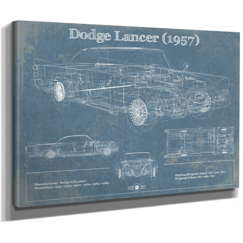 1957 Dodge Lancer Blueprint Art Print as a stretched canvas wrap with gallery wrapped edges