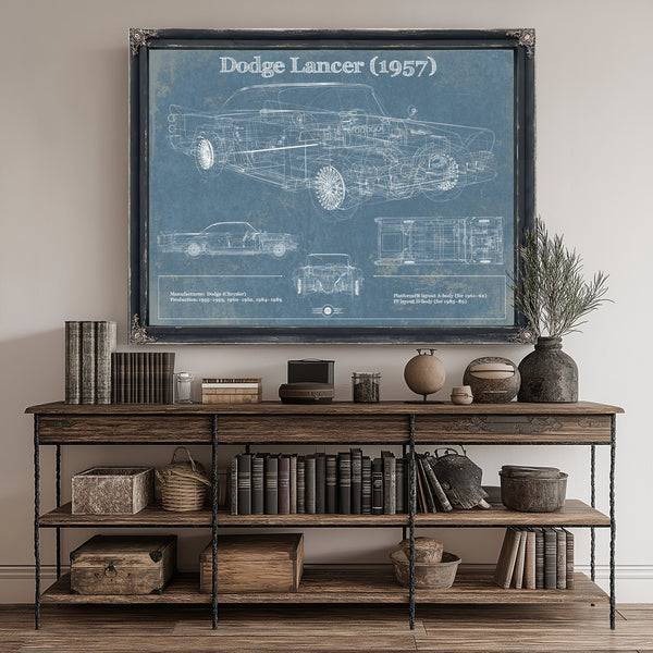 1957 Dodge Lancer Blueprint Art Print canvas print size guide 24x18 36x24 48x36 inches
