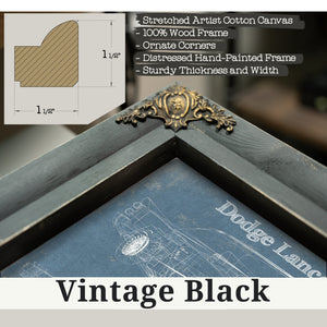 Vintage Black frame corner detail, 1.5 inch ornate wood moulding, 1957 Dodge Lancer Blueprint Art Print