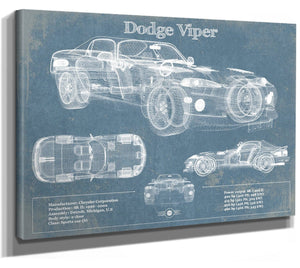 14" x 11" / Stretched Canvas Wrap Cutler West Dodge Viper 1 Vintage Blueprint Auto Print