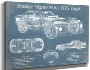 14" x 11" / Stretched Canvas Wrap Cutler West Dodge Viper MK1 GTS 1996 Blueprint Vintage Auto Print