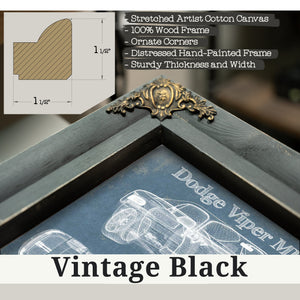 Vintage Black frame corner detail, 1.5 inch ornate wood moulding, 1996 Dodge Viper MK1 GTS Blueprint Art Print