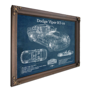 Dodge Viper RT-10 Blueprint Art Print in a Bourbon stained wood frame with antique gold corners