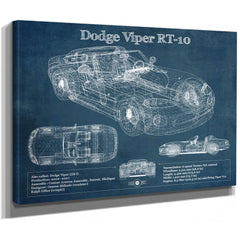 Dodge Viper RT-10 Blueprint Art Print as a stretched canvas wrap with gallery wrapped edges
