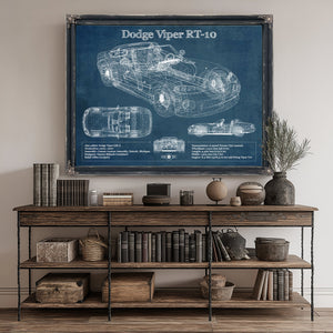 Dodge Viper RT-10 Blueprint Art Print canvas print size guide 24x18 36x24 48x36 inches