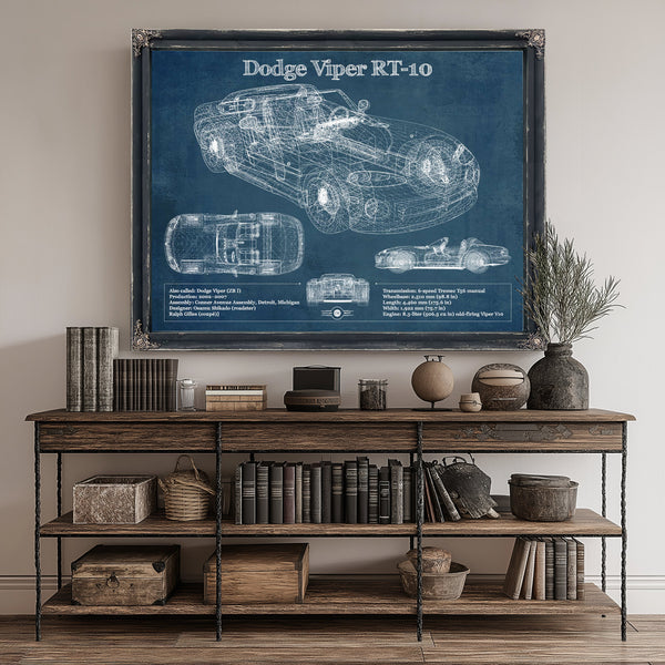 Dodge Viper RT-10 Blueprint Art Print canvas print size guide 24x18 36x24 48x36 inches