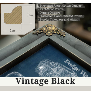 Vintage Black frame corner detail, 1.5 inch ornate wood moulding, Dodge Viper RT-10 Blueprint Art Print
