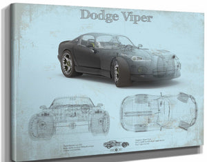 14" x 11" / Stretched Canvas Wrap Cutler West Dodge Viper Vintage Blueprint Auto Print