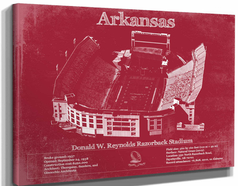 14" x 11" / Stretched Canvas Wrap Cutler West Donald W. Reynolds Razorback Stadium Art - Arkansas Razorbacks Football Art