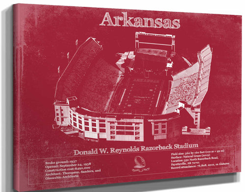 14" x 11" / Stretched Canvas Wrap Cutler West Donald W. Reynolds Razorback Stadium Art - Arkansas Razorbacks Football Art