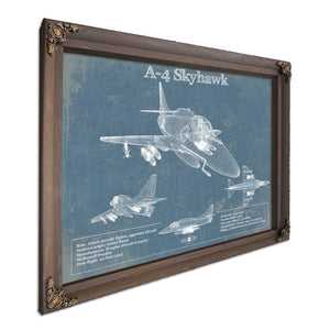 Douglas A-4 Skyhawk Blueprint Aircraft Print in a Bourbon stained wood frame with antique gold corners