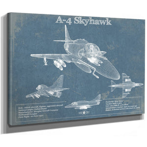 Douglas A-4 Skyhawk Blueprint Aircraft Print as a stretched canvas wrap with gallery wrapped edges