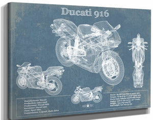 14" x 11" / Stretched Canvas Wrap Cutler West Ducati 916 Blueprint Motorcycle Patent Print