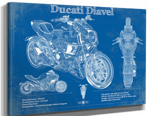14" x 11" / Stretched Canvas Wrap Cutler West Ducati Diavel Blueprint Motorcycle Patent Print