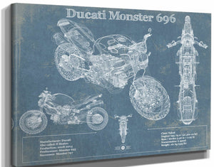 14" x 11" / Stretched Canvas Wrap Cutler West Ducati Monster 696 Blueprint Motorcycle Patent Print