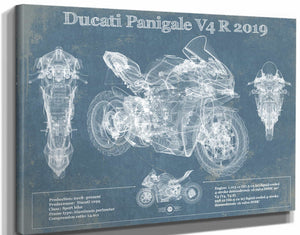 14" x 11" / Stretched Canvas Wrap Cutler West Ducati Panigale V4 R 2019 Vintage Blueprint Motorcycle Patent Print