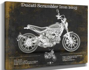 14" x 11" / Stretched Canvas Wrap Cutler West Ducati Scrambler Icon 2015 Vintage Blueprint Motorcycle Patent Print