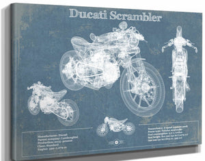 14" x 11" / Stretched Canvas Wrap Cutler West Ducati Scrambler Vintage Blueprint Motorcycle Patent Print