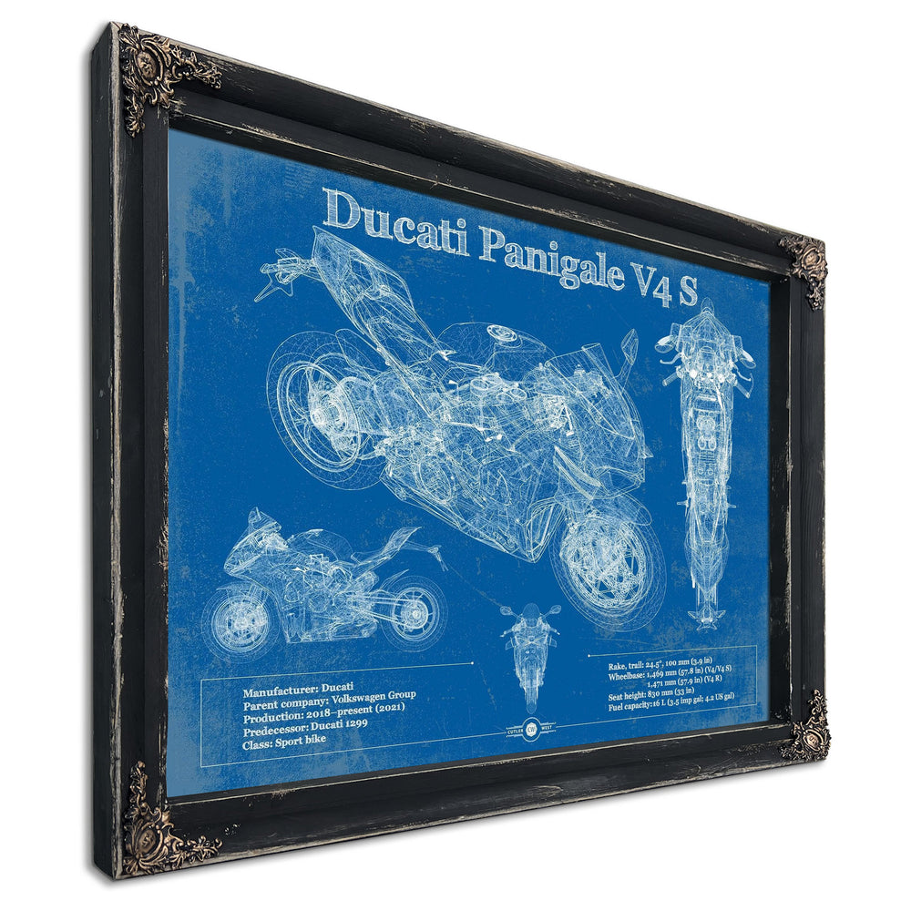 2020 Ducati Streetfighter V4 S Print in a distressed Vintage Black wood frame with ornate corners