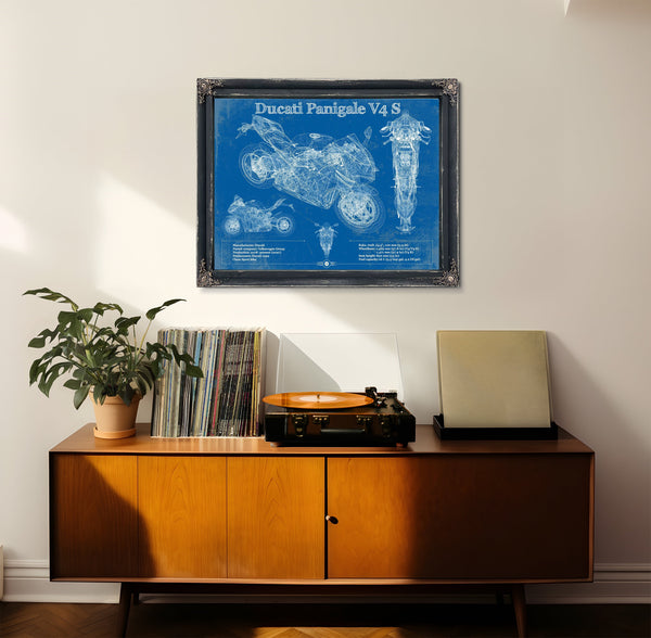 2020 Ducati Streetfighter V4 S Print framed in Vintage Black in a loft bedroom
