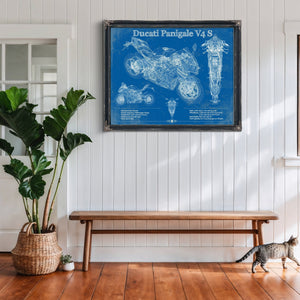 2020 Ducati Streetfighter V4 S Print framed in Vintage Black above a rustic console table