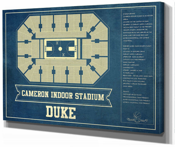 Cutler West Duke Blue Devils - Cameron Indoor Stadium Seating Chart - College Basketball Blueprint Art