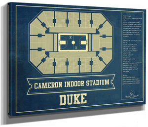 14" x 11" / Stretched Canvas Wrap Cutler West Duke Blue Devils - Cameron Indoor Stadium Seating Chart - College Basketball Blueprint Art