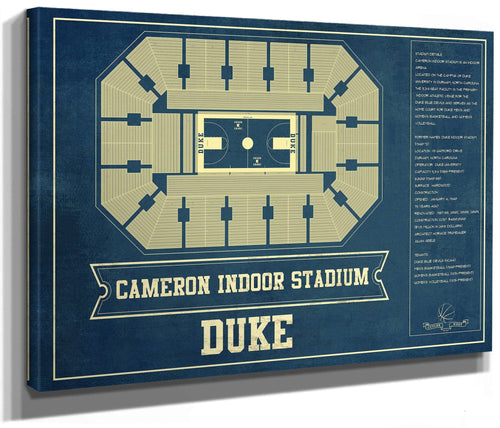 14" x 11" / Stretched Canvas Wrap Cutler West Duke Blue Devils - Cameron Indoor Stadium Seating Chart - College Basketball Blueprint Art