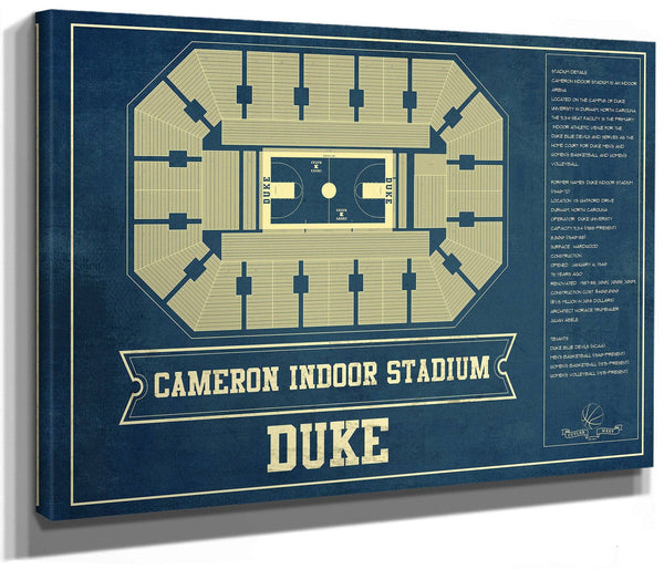 14" x 11" / Stretched Canvas Wrap Cutler West Duke Blue Devils - Cameron Indoor Stadium Seating Chart - College Basketball Blueprint Art