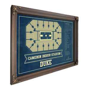Duke Blue Devils - Cameron Indoor Stadium Seating Print in a Bourbon stained wood frame with antique gold corners