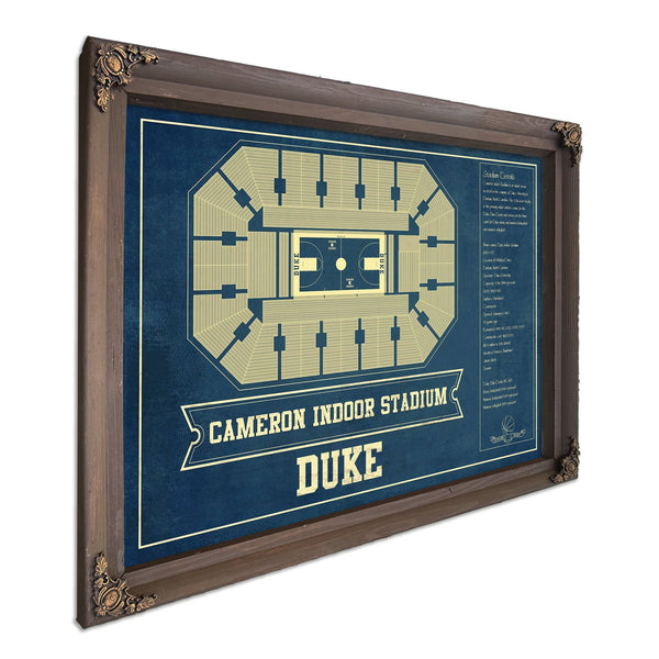 Duke Blue Devils - Cameron Indoor Stadium Seating Print in a Bourbon stained wood frame with antique gold corners