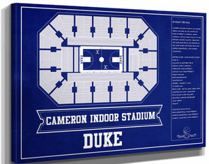 14" x 11" / Stretched Canvas Wrap Cutler West Duke Blue Devils - Cameron Indoor Stadium Seating Chart Team Color - College Basketball Blueprint Art